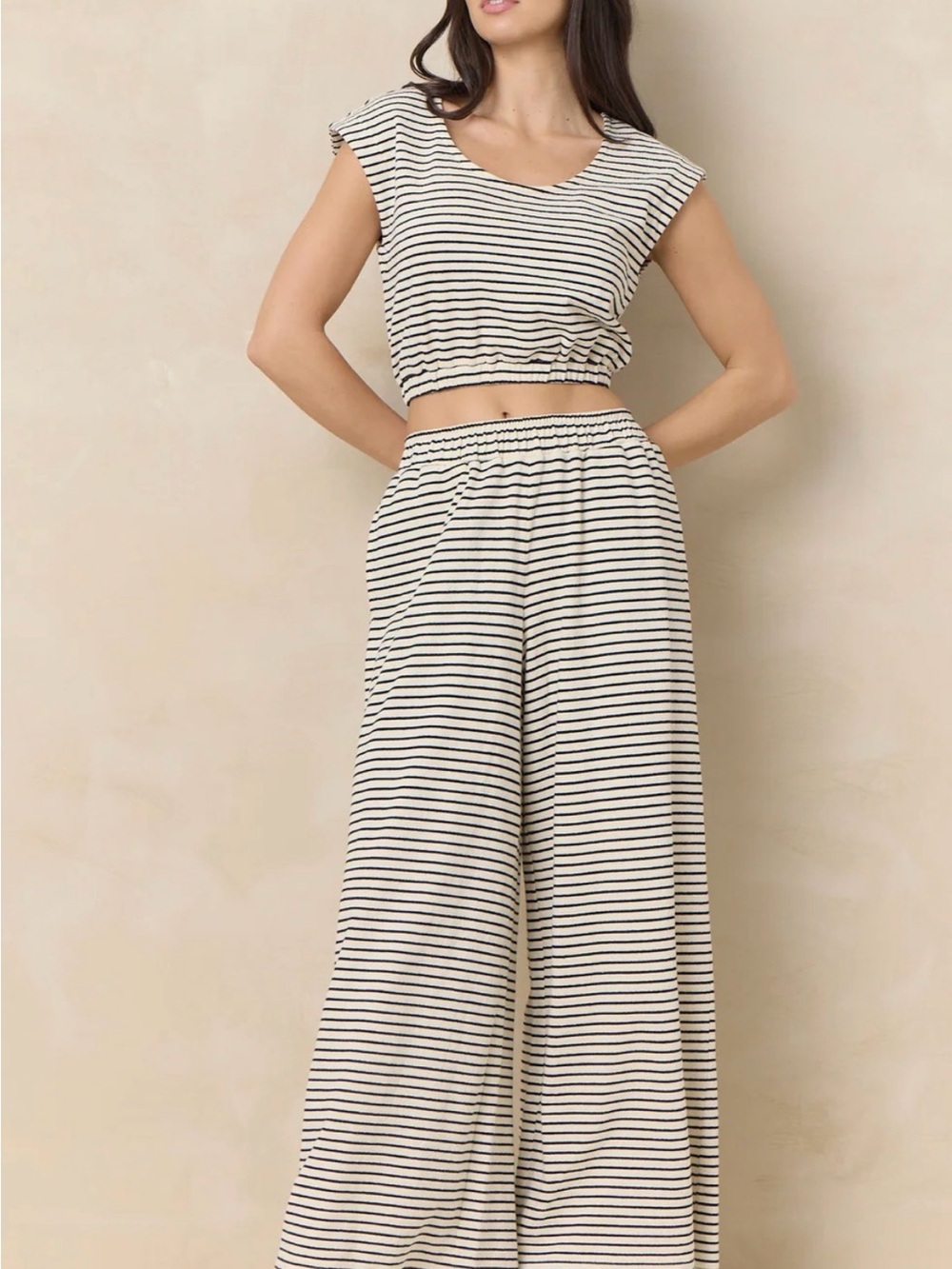 Vintage Havana Striped Wide-Leg Top and Pants in Cream & Black